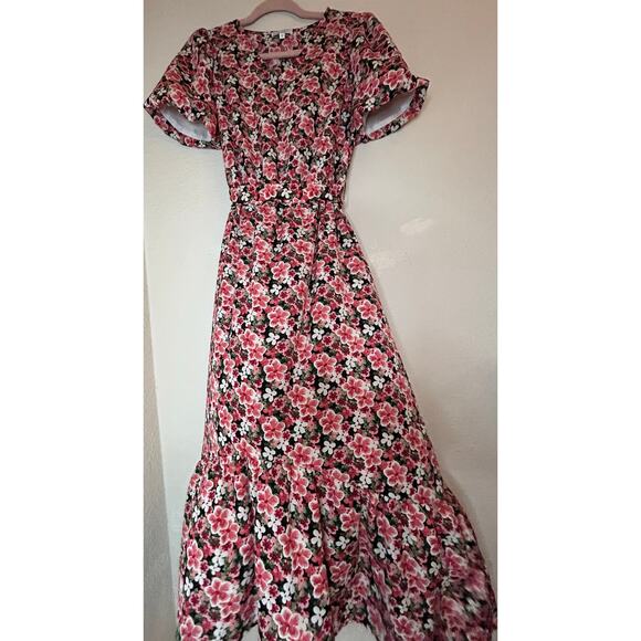Sweet Salt Dress S Maxi Cherry Blossom Floral Cottage Core Puffed Sleeve - Picture 1 of 13